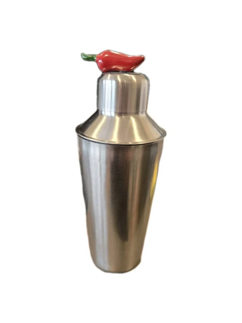 New Silver Metal Bar Cocktail Shaker Martini Shaker W/ Hot Chili Pepper On Top
